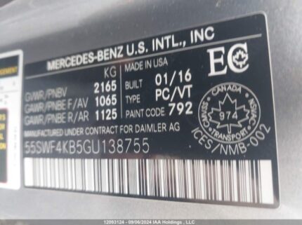 55SWF4KB5GU138755 2016 MERCEDES-BENZ