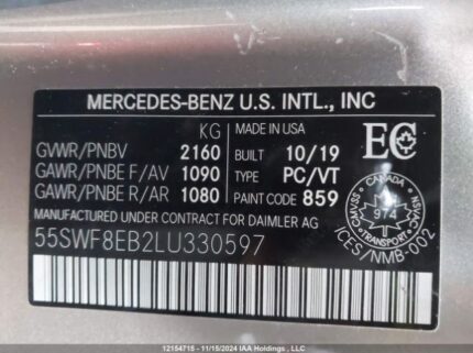 55SWF8EB2LU330597 2020 MERCEDES-BENZ