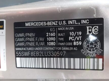 55SWF8EB2LU330597 2020 MERCEDES-BENZ