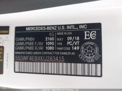 55SWF8EBXKU283415 2019 MERCEDES-BENZ