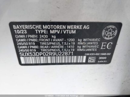 5UX53DP02R9u22871 2024 BMW