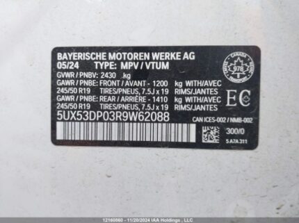 5UX53DP03R9W62088 2024 BMW