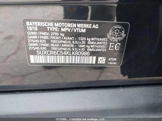 5UXCR6C54KLK80986 2019 BMW