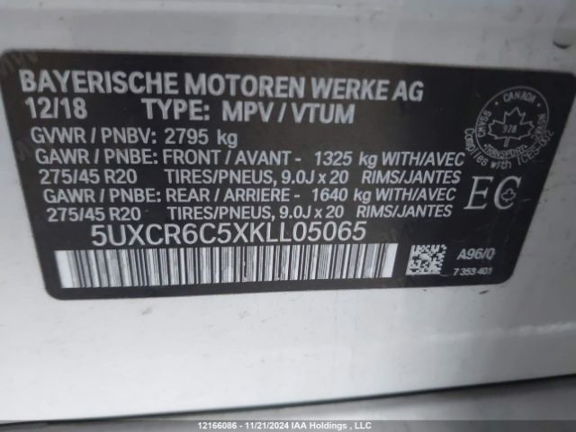 5UXCR6C5XKLl05065 2019 BMW