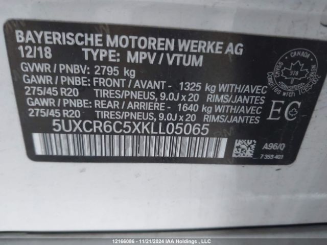 5UXCR6C5XKLl05065 2019 BMW