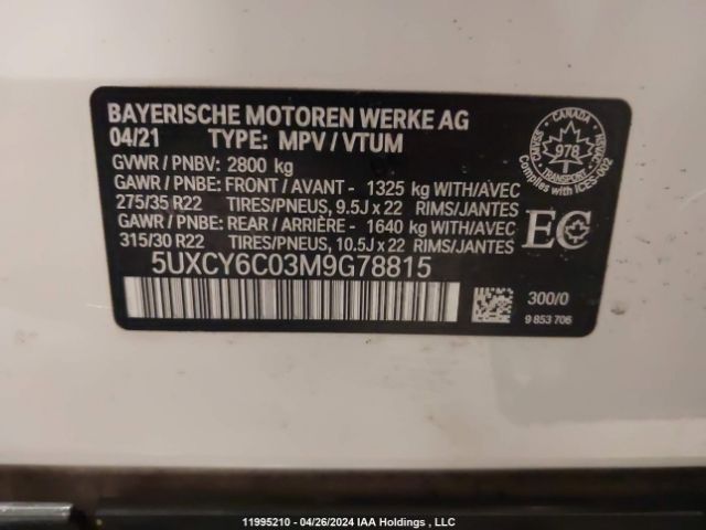 5UXCY6C03M9G78815 2021 BMW