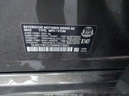 5UXCY6C03N9N01843 2022 BMW