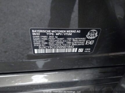 5UXCY6C03N9N01843 2022 BMW