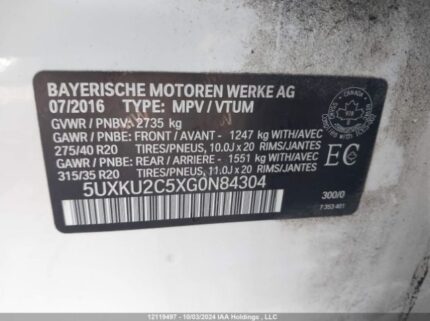 5UXKU2C5XG0N84304 2016 BMW