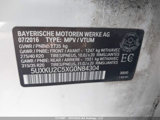 5UXKU2C5XG0N84304 2016 BMW