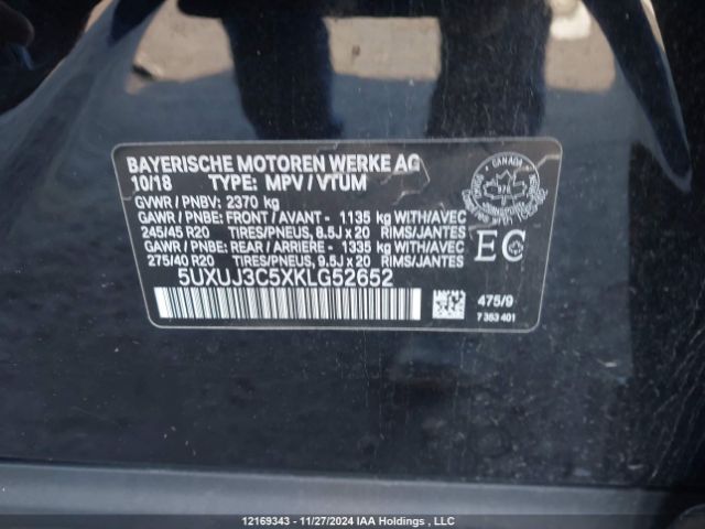 5UXUJ3C5XKLg52652 2019 BMW