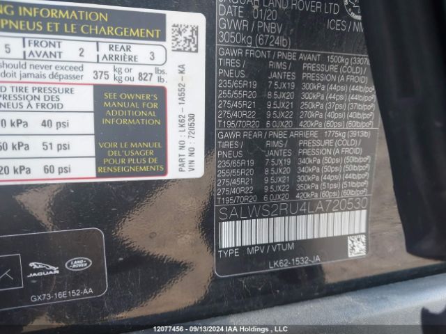 SALWS2RU4LA720530 2020 LAND ROVER