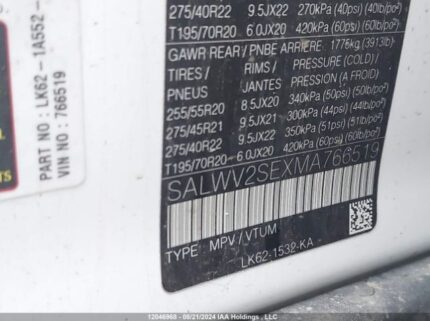 SALWV2SEXMA766519 2021 LAND ROVER