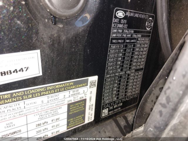 SALYL2FX1KA234180 2019 LAND ROVER
