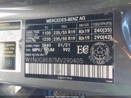 W1N0G8EB7MV290405 2021 MERCEDES-BENZ