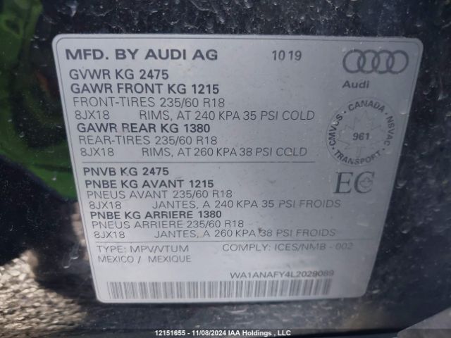 WA1ANAFY4L2029089 2020 AUDI