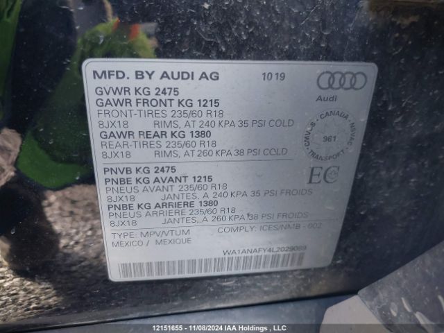 WA1ANAFY4L2029089 2020 AUDI