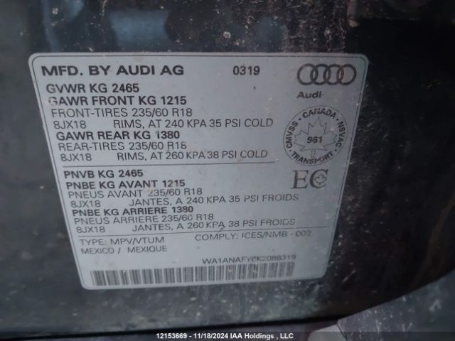 WA1ANAFY6K2088319 2019 AUDI