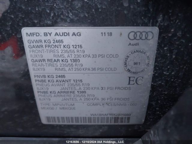 WA1BNAFY8K2025033 2019 AUDI
