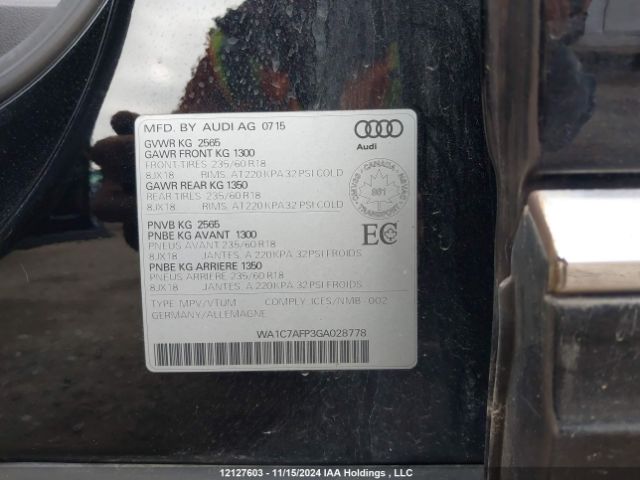 WA1C7AFP3GA028778 2016 AUDI