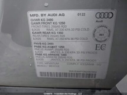 WA1EAAFY3N2057854 2022 AUDI