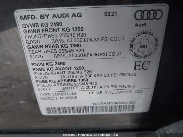 WA1FAAFY9M2652603 2021 AUDI