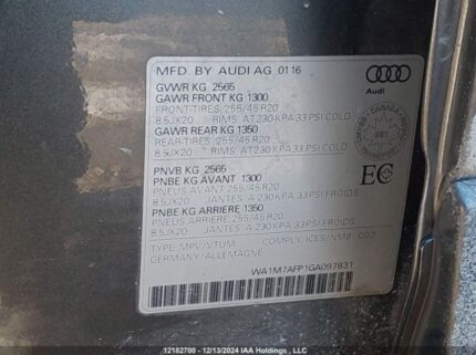 WA1M7AFP1GA097831 2016 AUDI