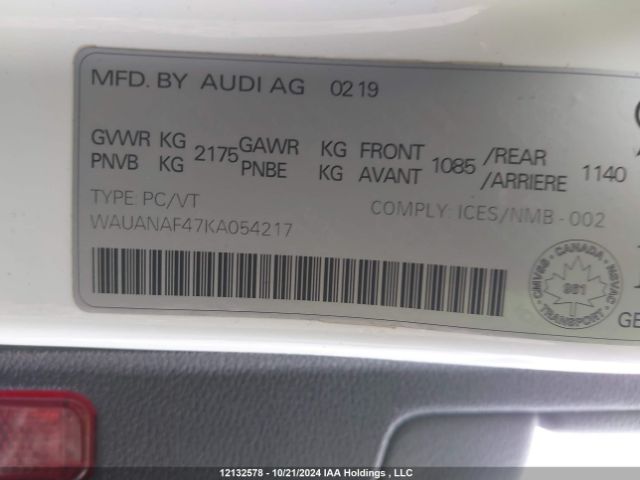 WAUANAF47KA054217 2019 AUDI