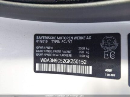 WBA3N9C52GK250152 2016 BMW