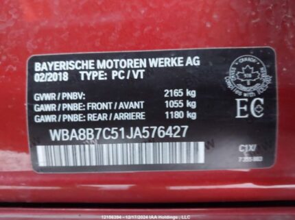 WBA8B7C51JA576427 2018 BMW
