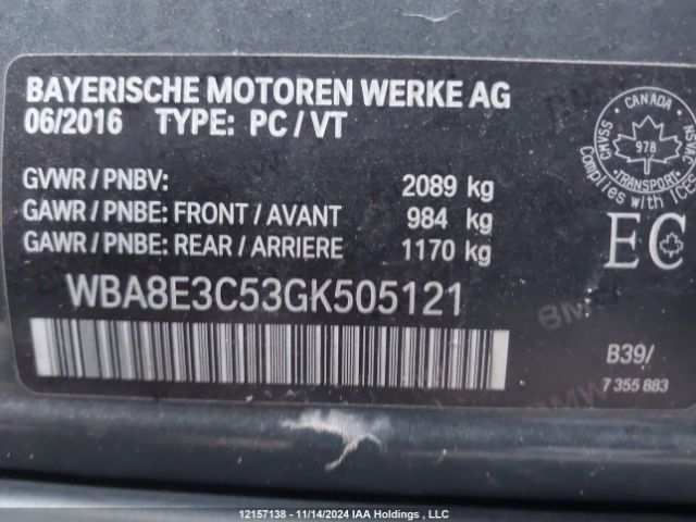 WBA8E3C53GK505121 2016 BMW