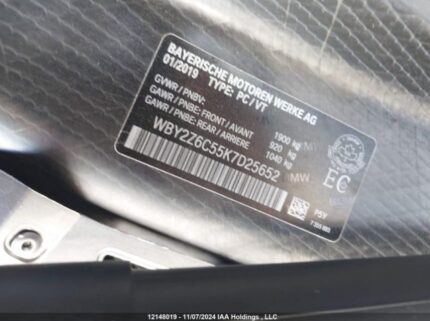 WBY2Z6C55K7D25652 2019 BMW