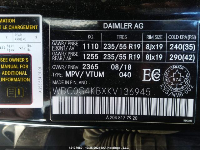 WDC0G4KBXKV136945 2019 MERCEDES-BENZ