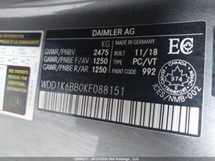 WDD1K6BB0KF088151 2019 MERCEDES-BENZ