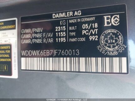 WDDWK6EB7JF760013 2018 MERCEDES-BENZ