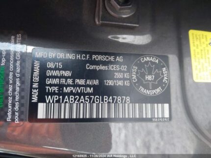 WP1AB2A57GLB47878 2016 PORSCHE