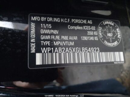 WP1AB2A5XGLB54923 2016 PORSCHE