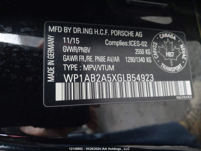WP1AB2A5XGLB54923 2016 PORSCHE