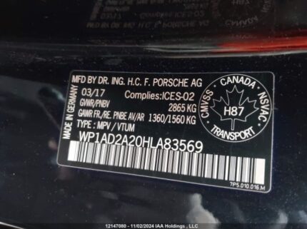 WP1AD2A20HLA83569 2017 PORSCHE