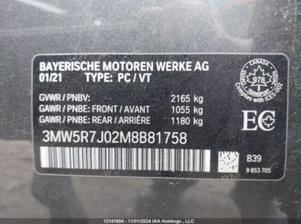 3MW5R7J02M8B81758 2021 BMW