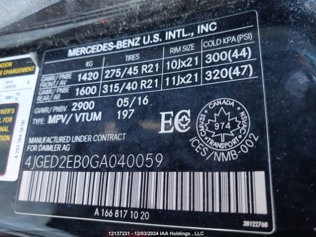 4JGED2EB0GA040059 2016 MERCEDES-BENZ