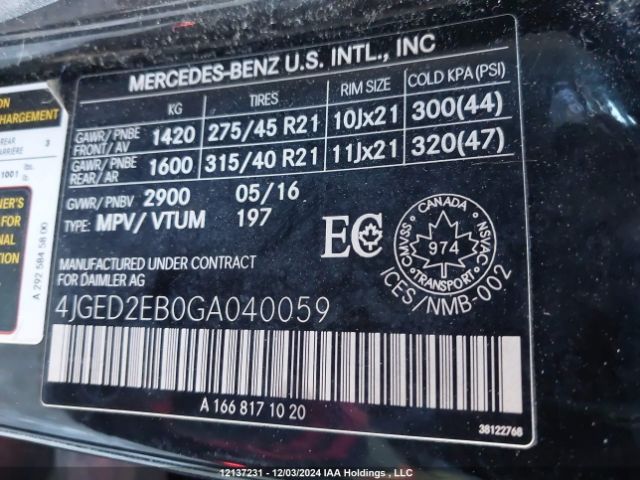 4JGED2EB0GA040059 2016 MERCEDES-BENZ
