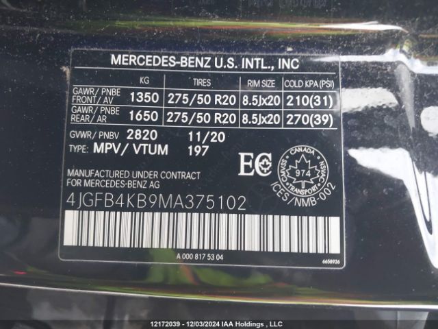 4JGFB4KB9MA375102 2021 MERCEDES-BENZ