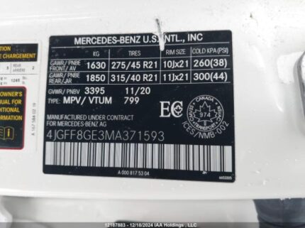 4JGFF8GE3MA371593 2021 MERCEDES-BENZ