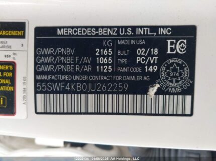 55SWF4KB0JU262259 2018 MERCEDES-BENZ