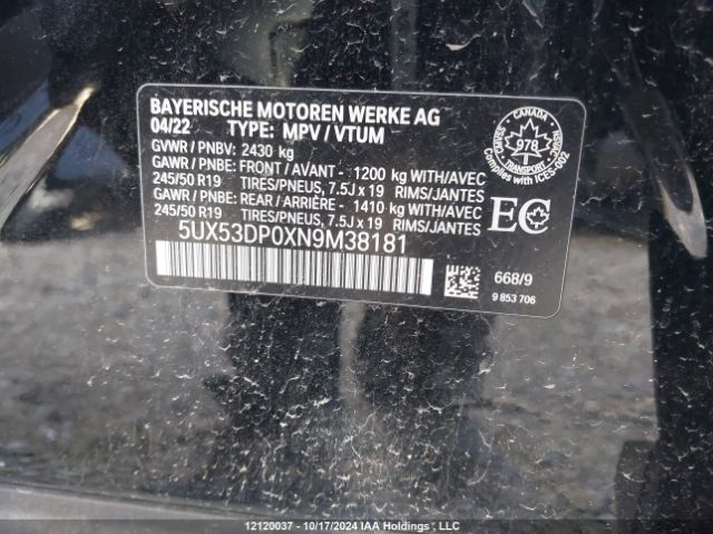 5UX53DP0XN9M38181 2022 BMW
