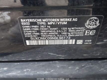 5UXCR6C09N9L96173 2022 BMW
