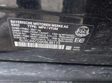 5UXCR6C09N9L96173 2022 BMW