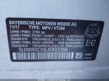 5UXKR0C59J0X93398 2018 BMW