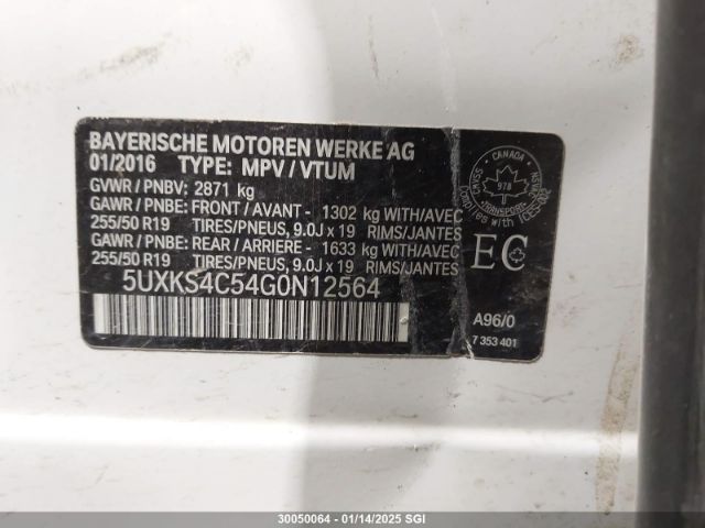 5UXKS4C54G0N12564 2016 BMW